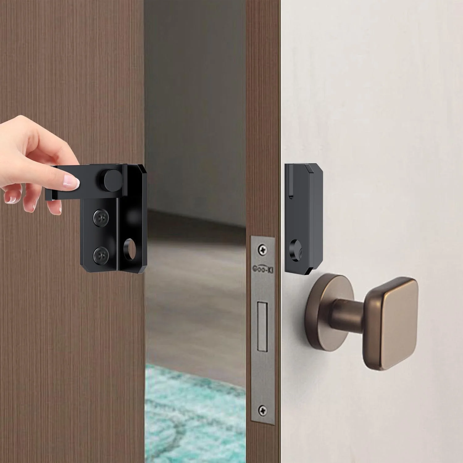 زبانه قفل درب راست گردان، قفل ایمنی درب، قفل کشویی برای انبار، کابینت، قفس حیوانات خانگی، حصار باغ، درب کشویی، سخت افزار درب استیل ضد زنگ سنگین (مشکی-S)