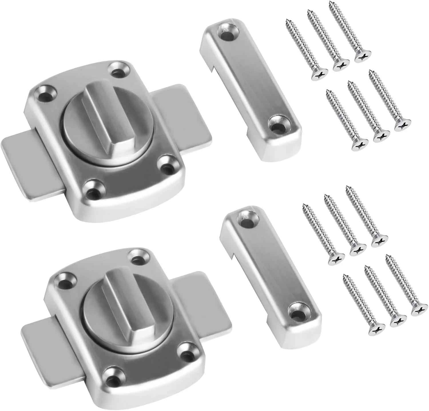 قفل چرخشی زبانه ای، 2 عدد قفل درب برای درب های داخلی، محافظت ضد سرقت، قفل چرخشی زبانه ای برای پنجره حمام، درب کابینت (نقره ای)، همراه با پیچ