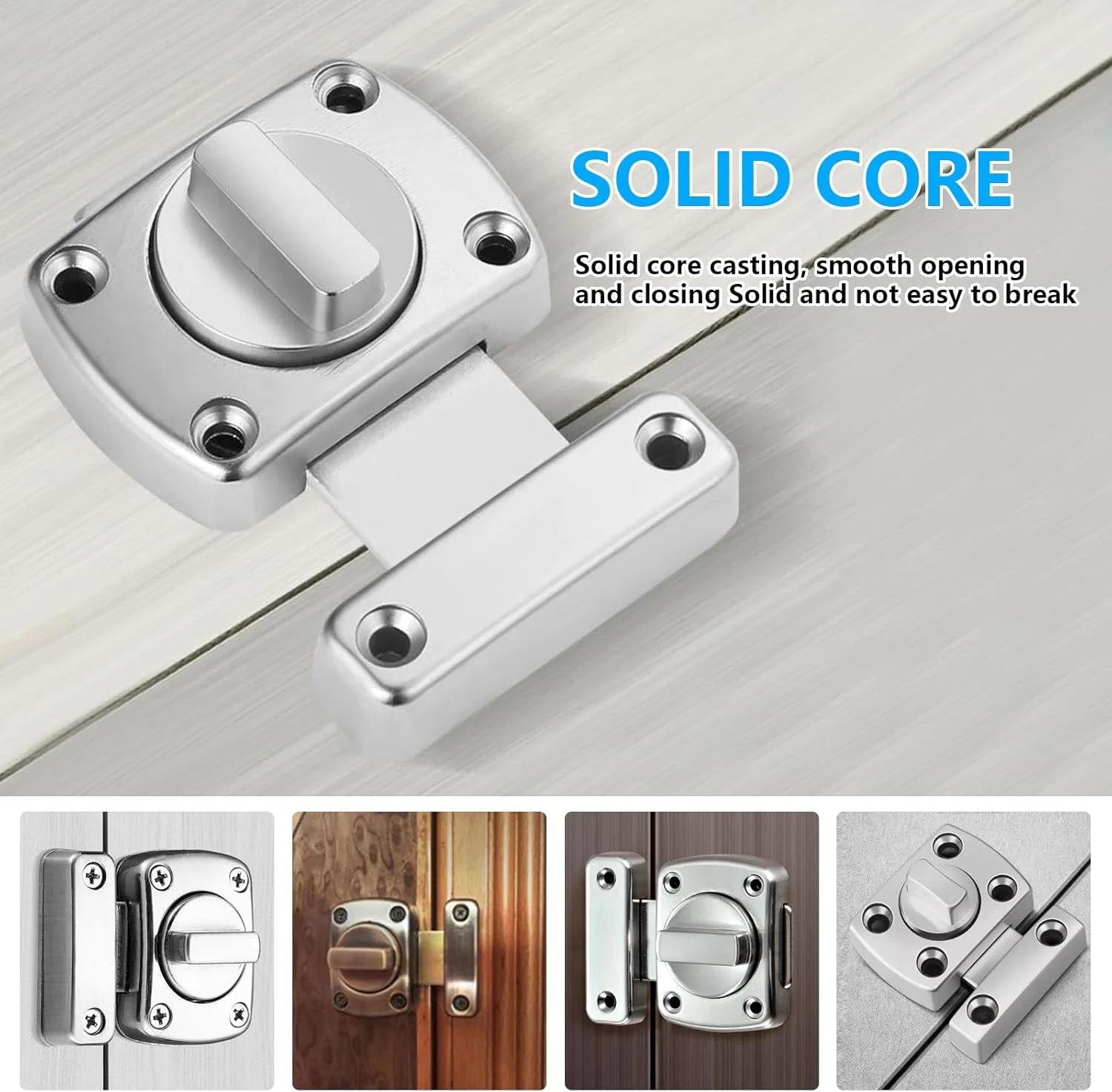 قفل چرخشی زبانه ای، 2 عدد قفل درب برای درب های داخلی، محافظت ضد سرقت، قفل چرخشی زبانه ای برای پنجره حمام، درب کابینت (نقره ای)، همراه با پیچ