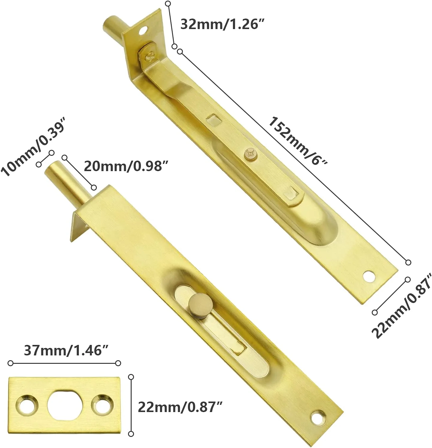 زبانه قفل توکار درب استیل کیویونتی، اهرم دار نوع L، طول 15 سانتیمتر، طلایی