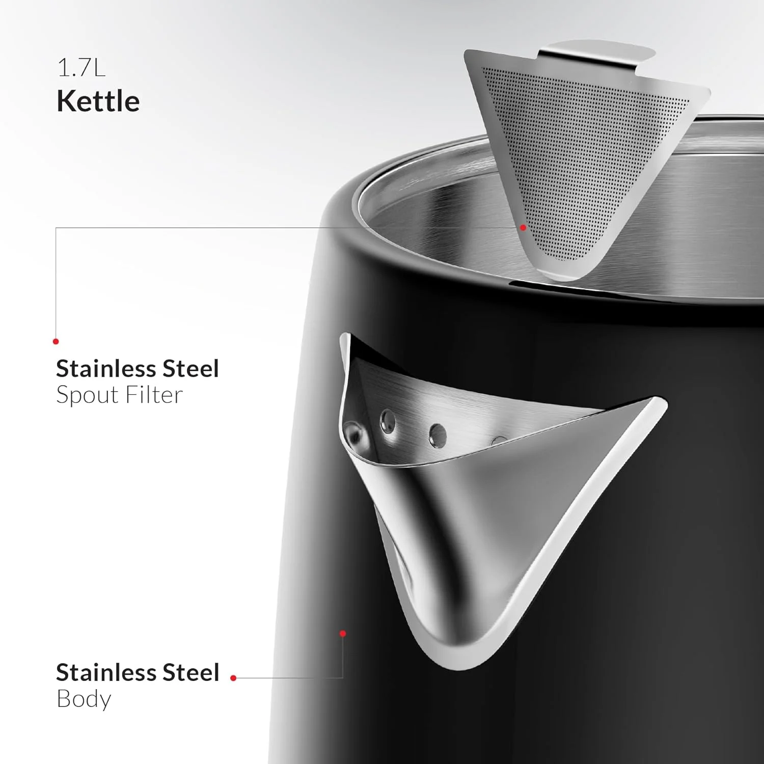 فلر آلمان، چای ساز و کتری استیل 1.7 لیتری 2 در 1 با طراحی رترو، 2200 وات، تنظیم دمای لمسی 40-100 درجه سانتیگراد، نمایشگر LED، مدل TS290، نسخه امارات (مشکی)