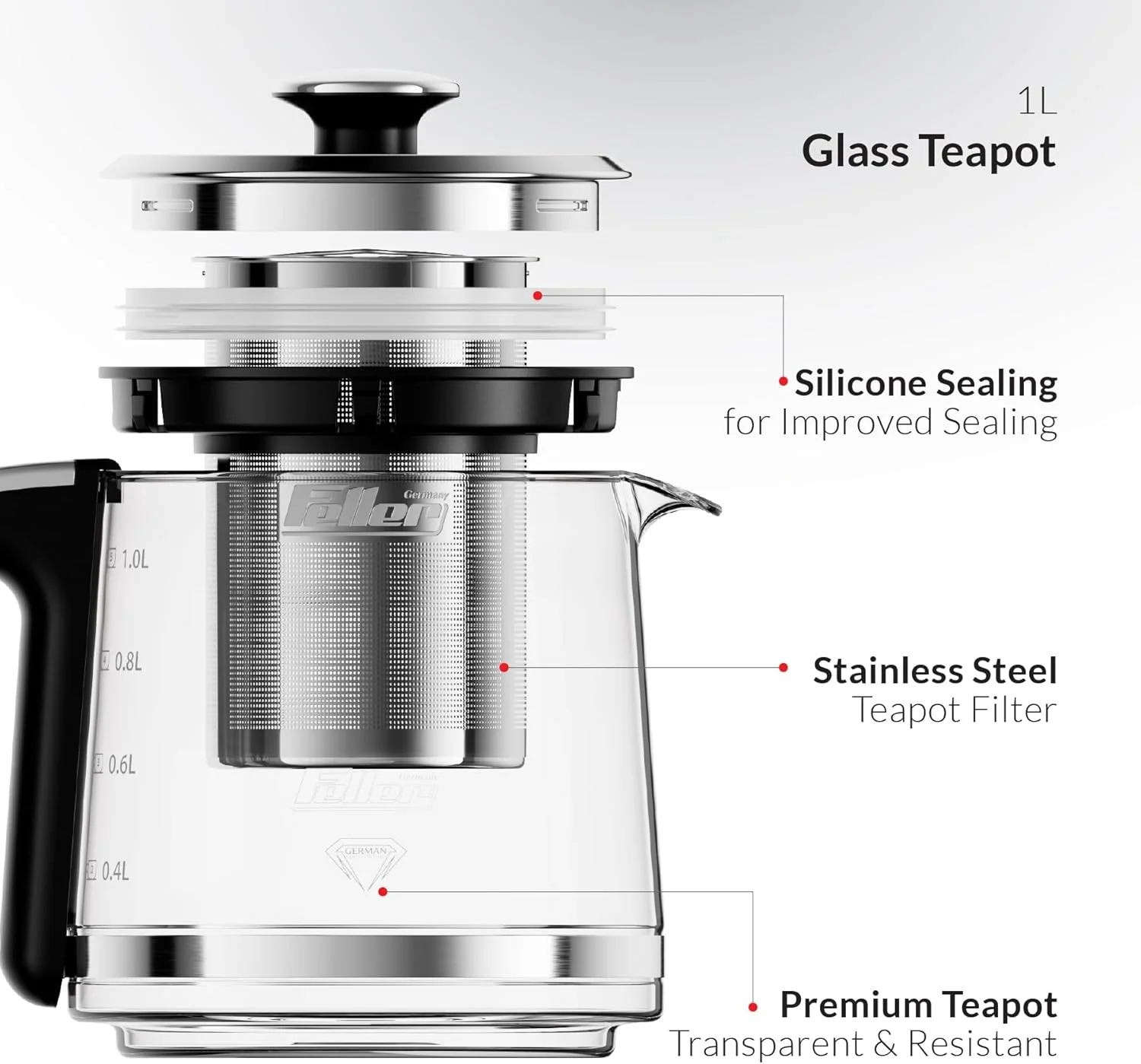 فلر آلمان چای ساز/قهوه ساز رترو 2 در 1 مدل TS490 با توان 2200 وات و ظرفیت 1.7 لیتر + کتری برقی استیل ضد زنگ با المنت Strix، تنظیم دمای لمسی قوری + نمایشگر LED فلر آلمان چای ساز/قهوه ساز رترو 2 در 1 مدل TS490 با توان 2200 وات و ظرفیت 1.7 لیتر + کتری برقی استیل ضد زنگ با المنت Strix، تنظیم دمای لمسی قوری + نمایشگر LED