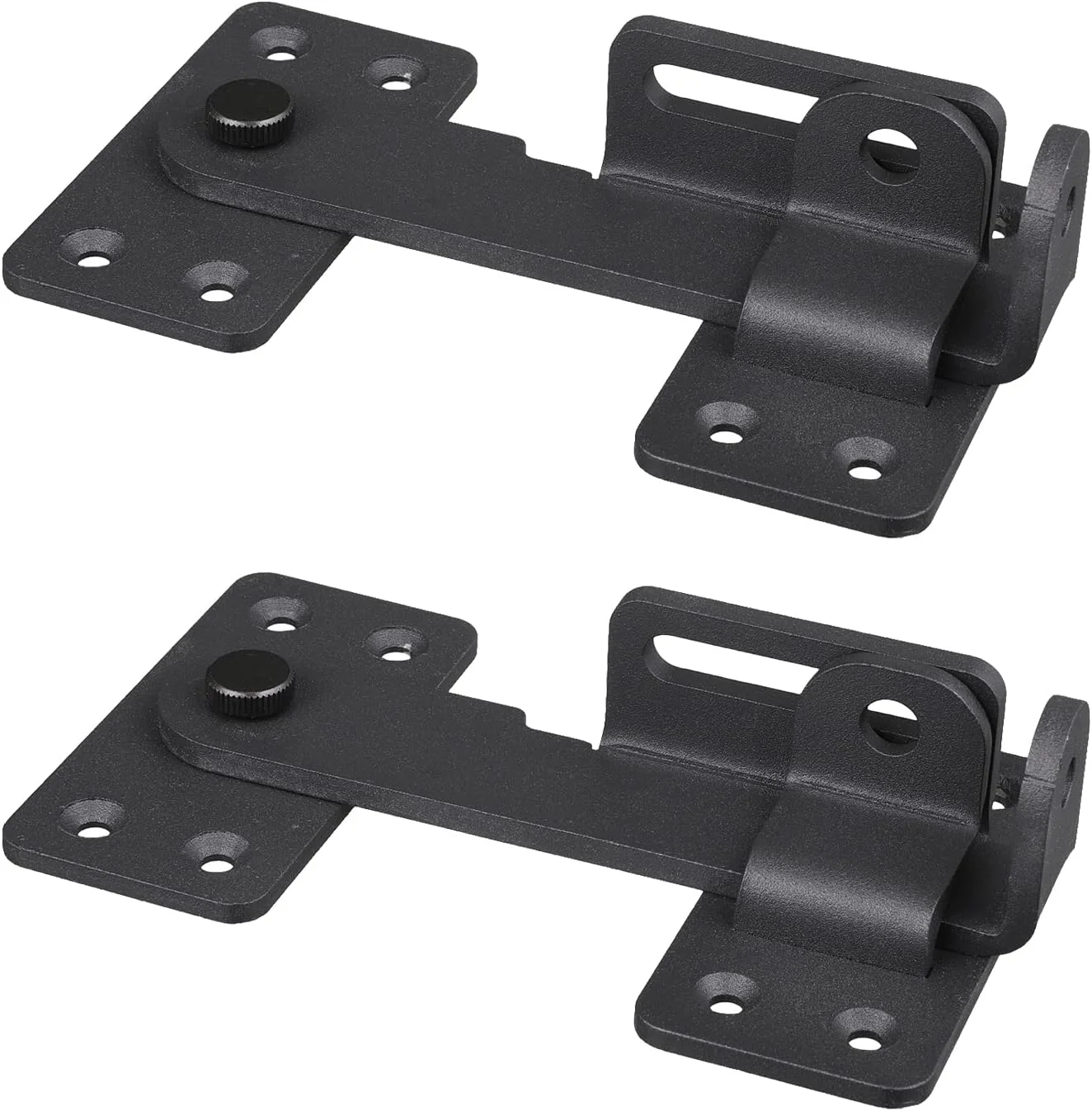 قفل زبانه چرخشی KSWLOR، طراحی 180 درجه، قفل درب سنگین با سوراخ قفل، قفل زبانه درب ایمنی مناسب برای حصارهای چوبی، قفل درب انبار، درب حصار، قفل سوله، کابینت، مشکی (2 عدد)