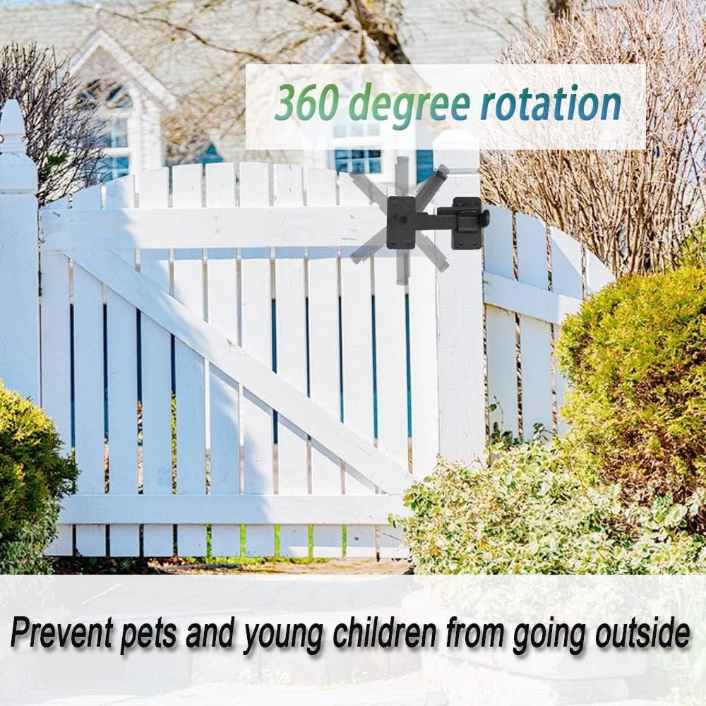 قفل زبانه چرخشی KSWLOR، طراحی 180 درجه، قفل درب سنگین با سوراخ قفل، قفل زبانه درب ایمنی مناسب برای حصارهای چوبی، قفل درب انبار، درب حصار، قفل سوله، کابینت، مشکی (2 عدد)