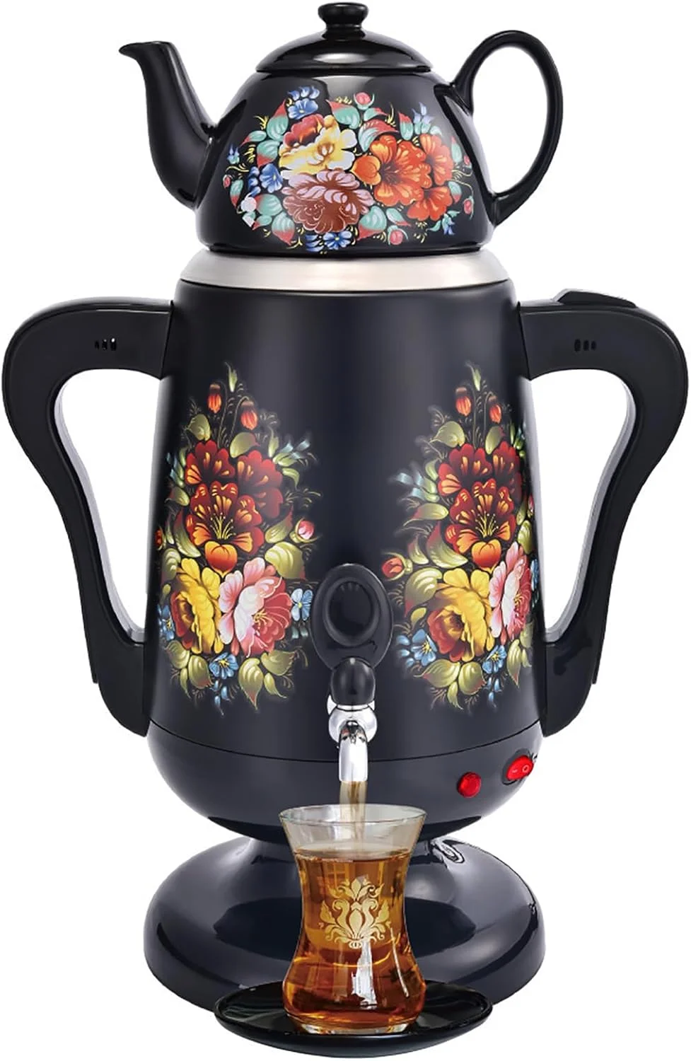 ست کتری برقی ترکی Angju، قوری های چای ترکی، ست قهوه ساز برقی ترکی، قوری سرامیکی و درب (0.8 لیتر)، کتری چای (3.5 لیتر)، چای ساز ترکی، قوری های دوقلو، مناسب برای خانه و محل کار