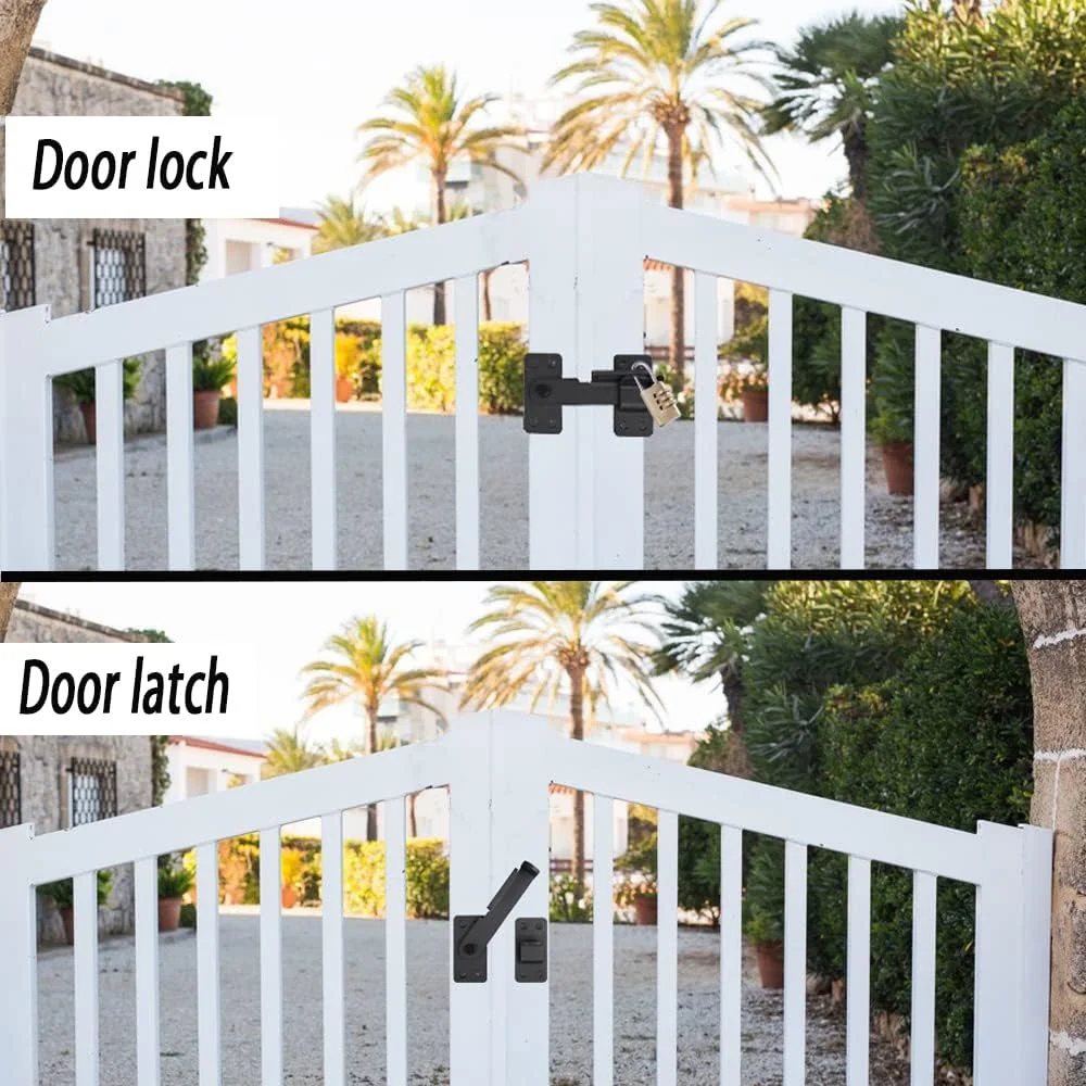 قفل زبانه چرخشی KSWLOR، طراحی 180 درجه، قفل درب سنگین با سوراخ قفل، قفل زبانه ایمنی مناسب برای حصارهای چوبی، قفل درب انبار، درب حصار، قفل سوله، کابینت، مشکی (1 عدد)