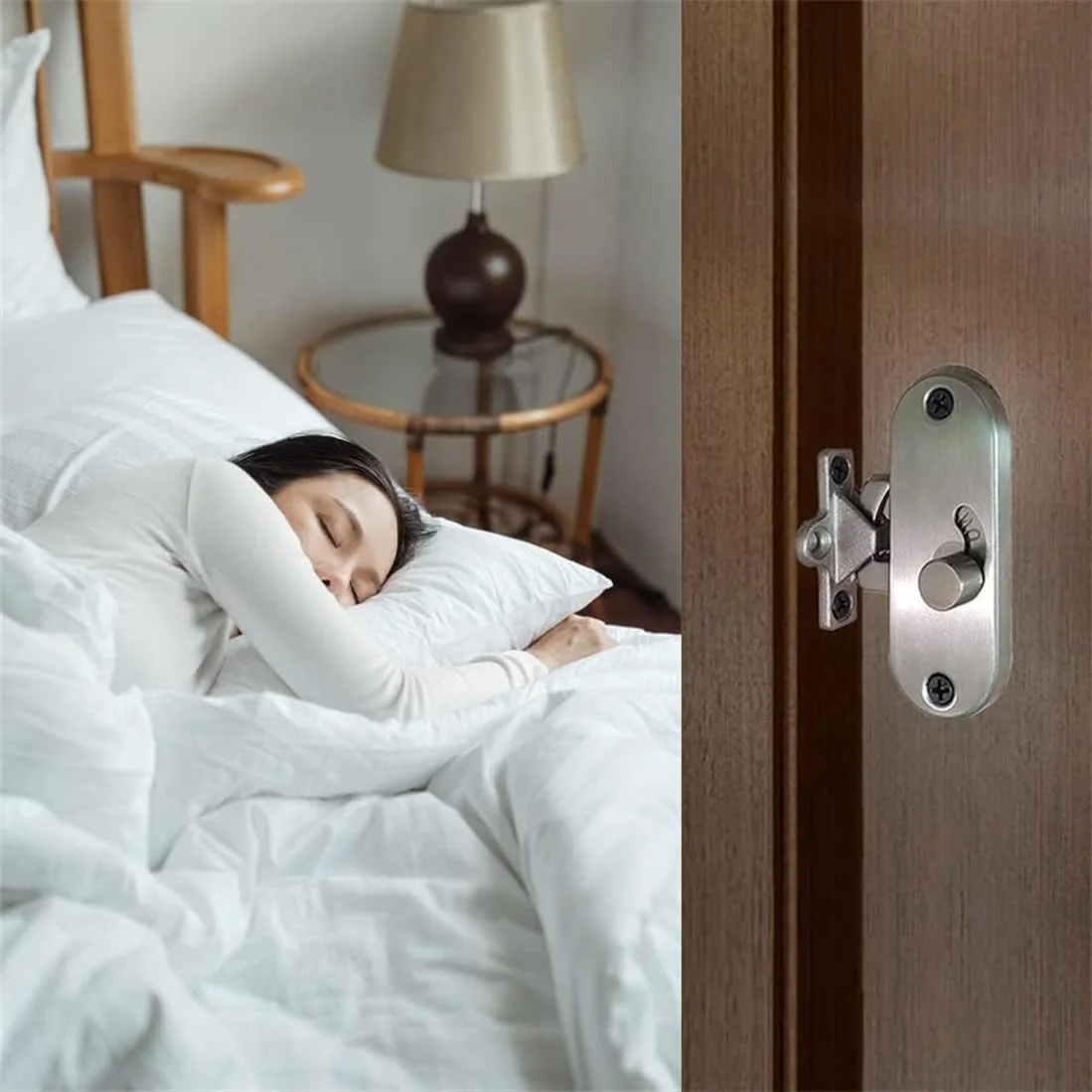 قفل درب کشویی استیل ضد زنگ KWSLIN، قفل چرخشی 90 درجه، قفل درب کشویی زاویه راست برای درب های انبار، حمام، گاراژ و پنجره ها، شامل پیچ، نقره ای