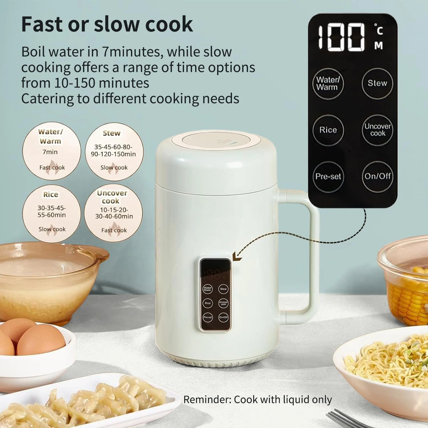 دیگ برقی قابل حمل Angju برای پخت و پز در خوابگاه - کتری برقی مسافرتی نچسب 828 میلی لیتری، مینی دیگ برقی با کنترل دما و زمان - پلوپز/گرم کن سوپ/برنج/رامیون خود گرم شونده (سبز)