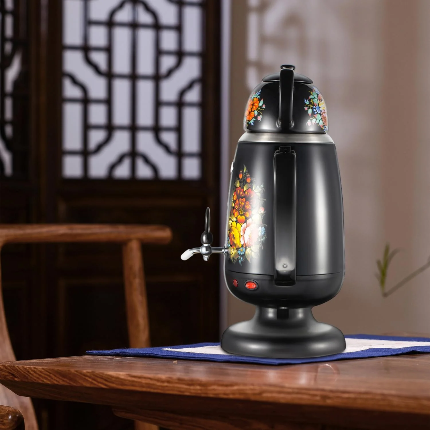 ست کتری برقی ترکی Angju، قوری های چای ترکی، ست قهوه ساز برقی ترکی، قوری سرامیکی و درب (0.8 لیتر)، کتری چای (3.5 لیتر)، چای ساز ترکی، قوری های دوقلو، مناسب برای خانه و محل کار