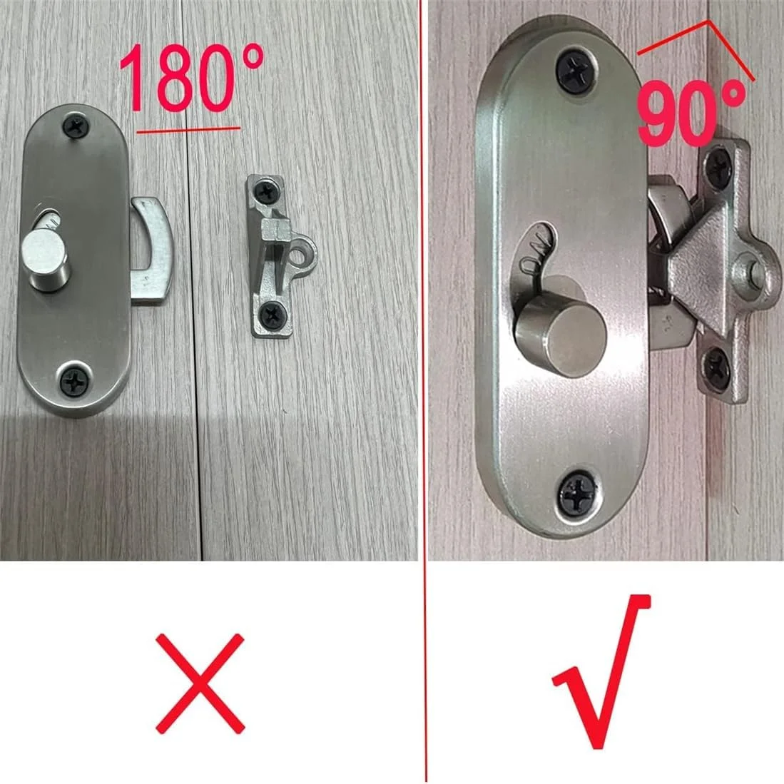 قفل درب کشویی استیل ضد زنگ KWSLIN، قفل چرخشی 90 درجه، قفل درب کشویی زاویه راست برای درب های انبار، حمام، گاراژ و پنجره ها، شامل پیچ، نقره ای