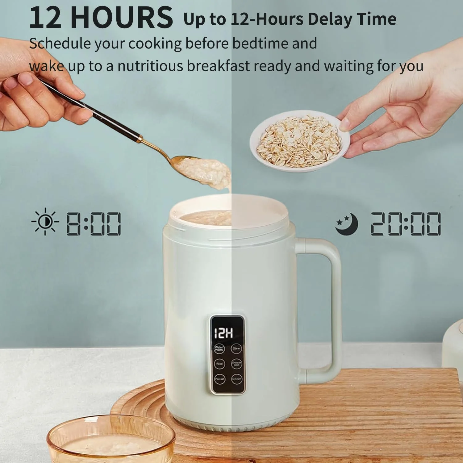 دیگ برقی قابل حمل Angju برای پخت و پز در خوابگاه - کتری برقی مسافرتی نچسب 828 میلی لیتری، مینی دیگ برقی با کنترل دما و زمان - پلوپز/گرم کن سوپ/برنج/رامیون خود گرم شونده (سبز)