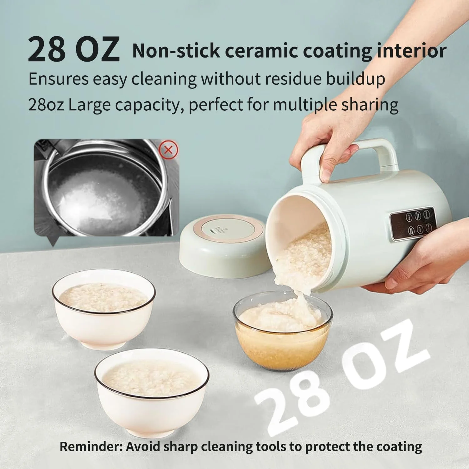 دیگ برقی قابل حمل Angju برای پخت و پز در خوابگاه - کتری برقی مسافرتی نچسب 828 میلی لیتری، مینی دیگ برقی با کنترل دما و زمان - پلوپز/گرم کن سوپ/برنج/رامیون خود گرم شونده (سبز)