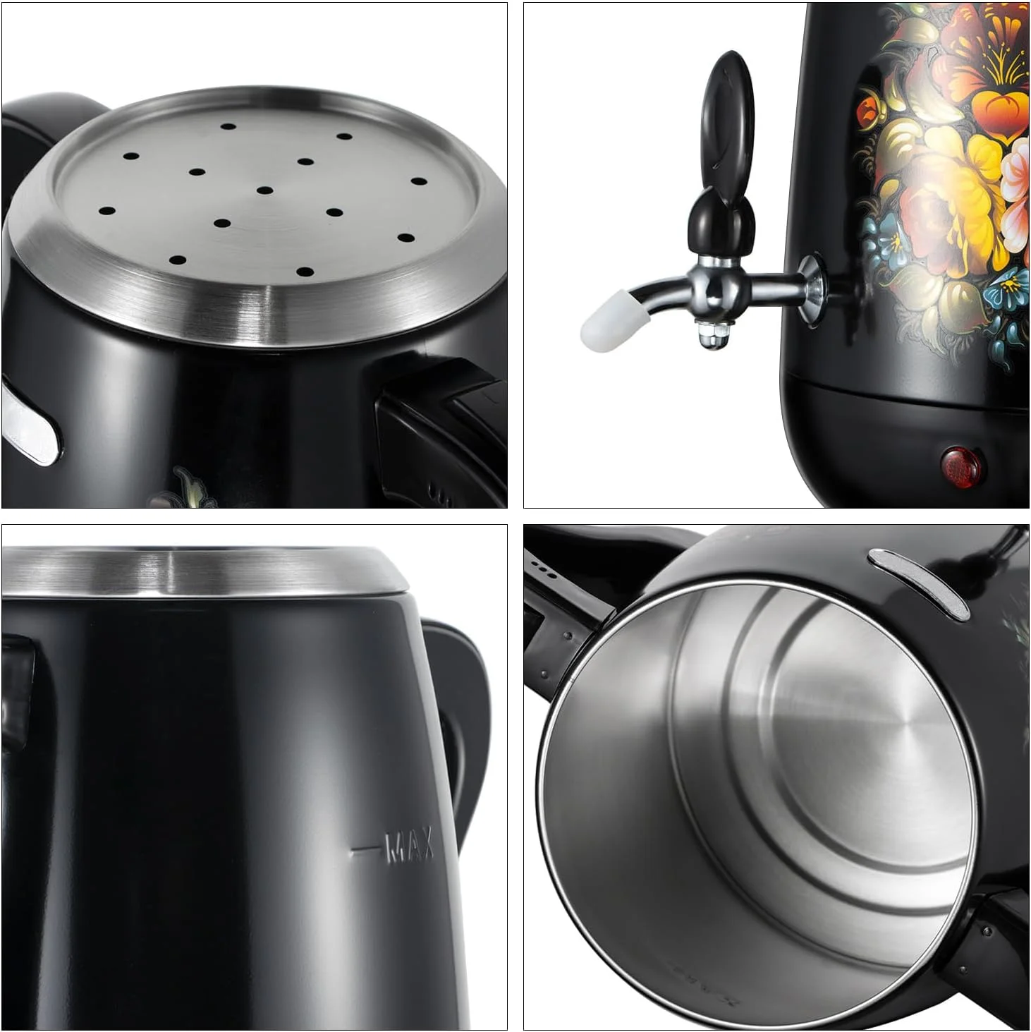 ست کتری برقی ترکی Angju، قوری های چای ترکی، ست قهوه ساز برقی ترکی، قوری سرامیکی و درب (0.8 لیتر)، کتری چای (3.5 لیتر)، چای ساز ترکی، قوری های دوقلو، مناسب برای خانه و محل کار