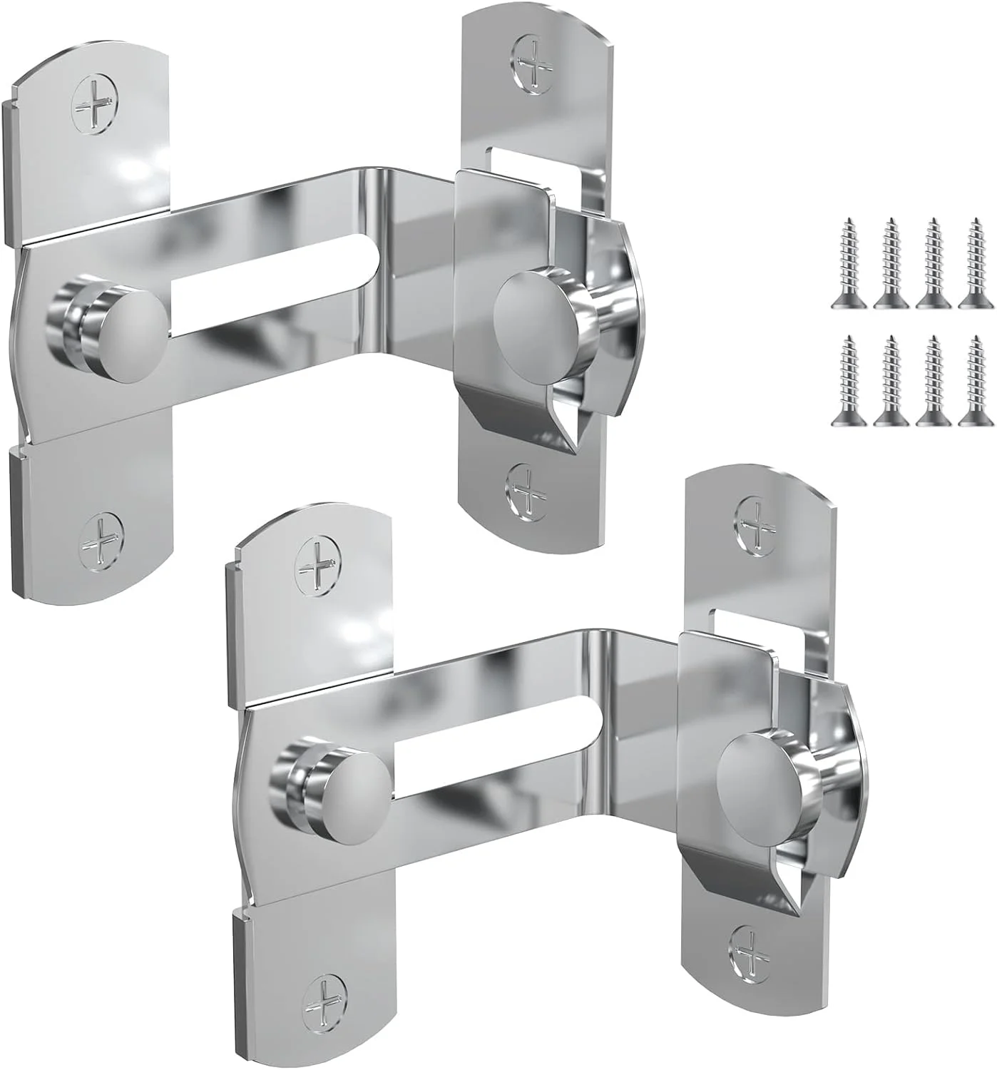 قفل استیل ضد زنگ KASTWAVE، قفل درب انبار محافظ حریم خصوصی 90 درجه، قفل قلاب برای انبار، باغ، حمام، فضای باز، گاراژ، پنجره، درب کشویی (2 عدد نقره ای)