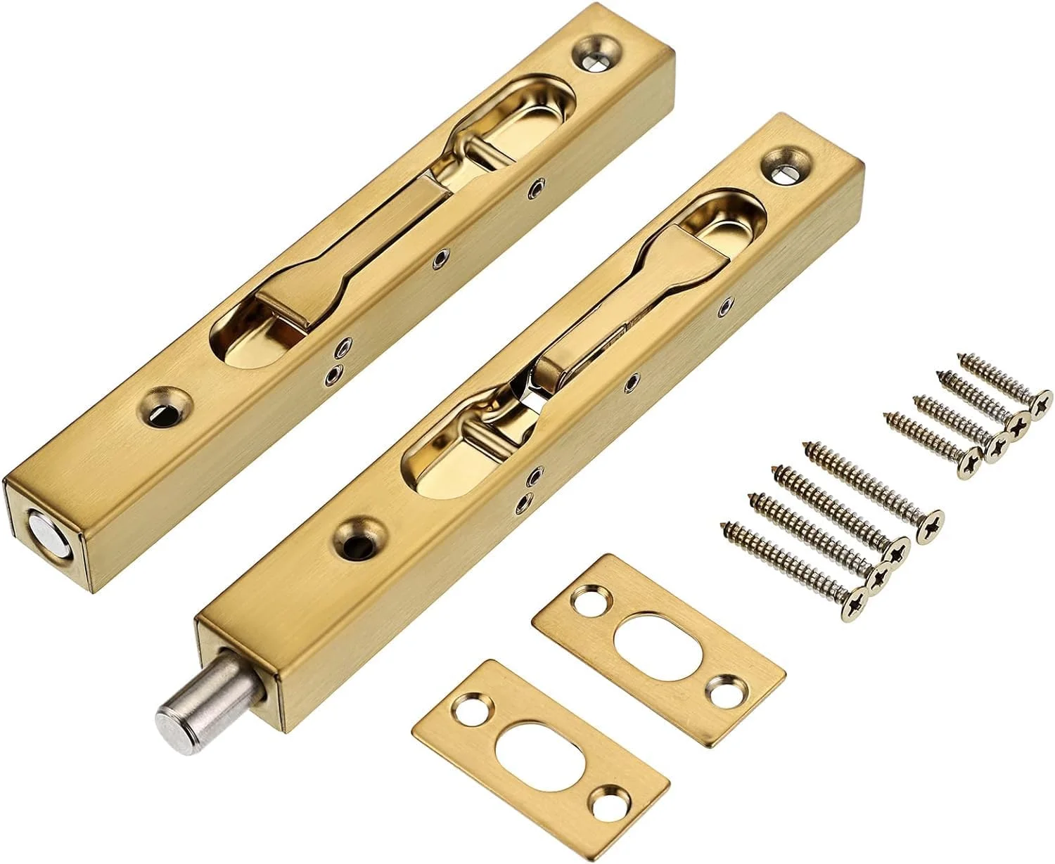 قفل توکار درب KASTWAVE، 2 عدد، 15 سانتی‌متری، قفل‌های امنیتی استیل ضد زنگ مخفی فرانسوی با سخت‌افزار، قفل زبانه فلزی برای درب‌های چوبی کامپوزیت دوتایی، طلایی