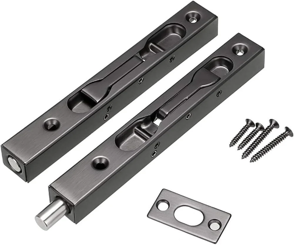 قفل زبانه ای درب خزنه 6 اینچی، قفل های امنیتی استیل ضد زنگ مخفی فرانسوی با سخت افزار، قفل های زبانه ای فلزی برای درب های چوبی کامپوزیت دوتایی، 2 عدد (مشکی)