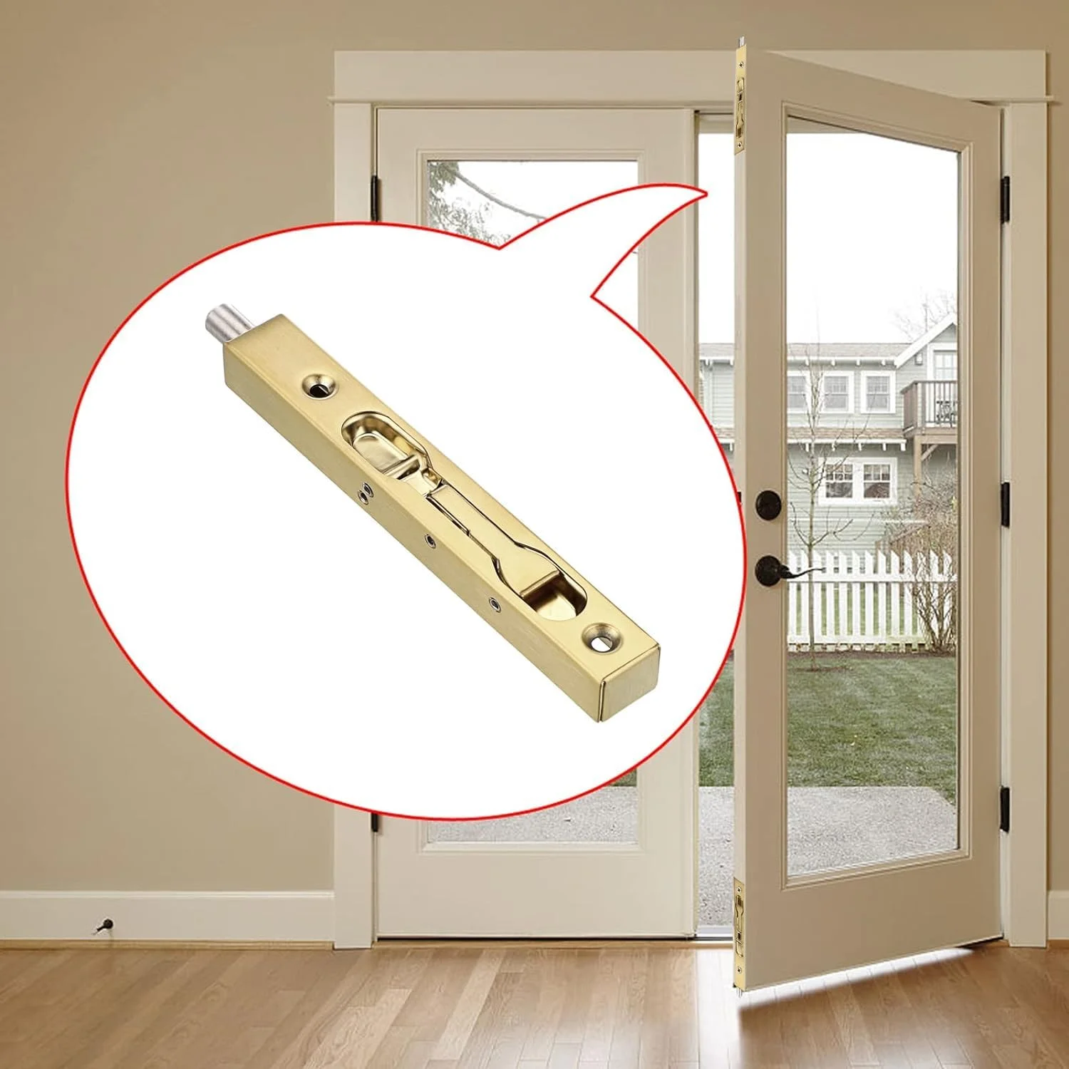 قفل توکار درب KASTWAVE، 2 عدد، 15 سانتی‌متری، قفل‌های امنیتی استیل ضد زنگ مخفی فرانسوی با سخت‌افزار، قفل زبانه فلزی برای درب‌های چوبی کامپوزیت دوتایی، طلایی