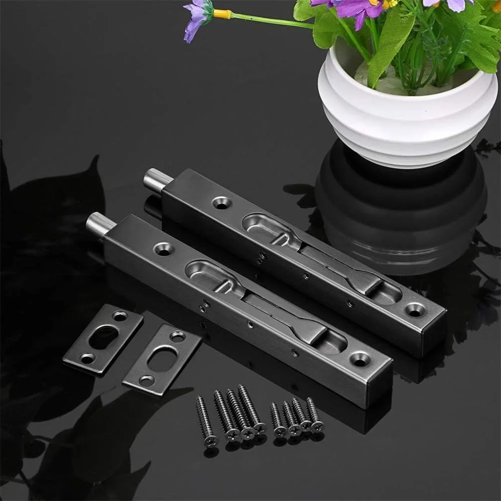 قفل زبانه ای درب خزنه 6 اینچی، قفل های امنیتی استیل ضد زنگ مخفی فرانسوی با سخت افزار، قفل های زبانه ای فلزی برای درب های چوبی کامپوزیت دوتایی، 2 عدد (مشکی)