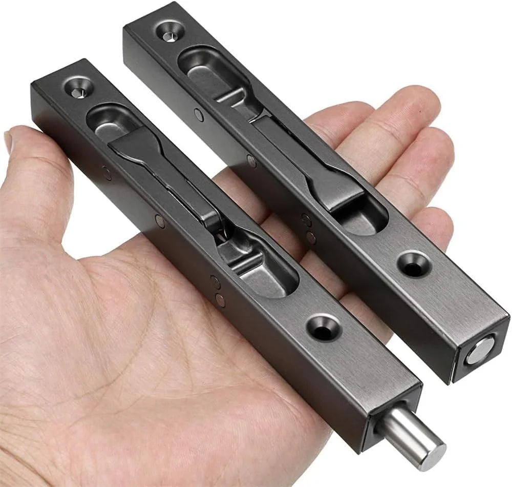 قفل زبانه ای درب خزنه 6 اینچی، قفل های امنیتی استیل ضد زنگ مخفی فرانسوی با سخت افزار، قفل های زبانه ای فلزی برای درب های چوبی کامپوزیت دوتایی، 2 عدد (مشکی)