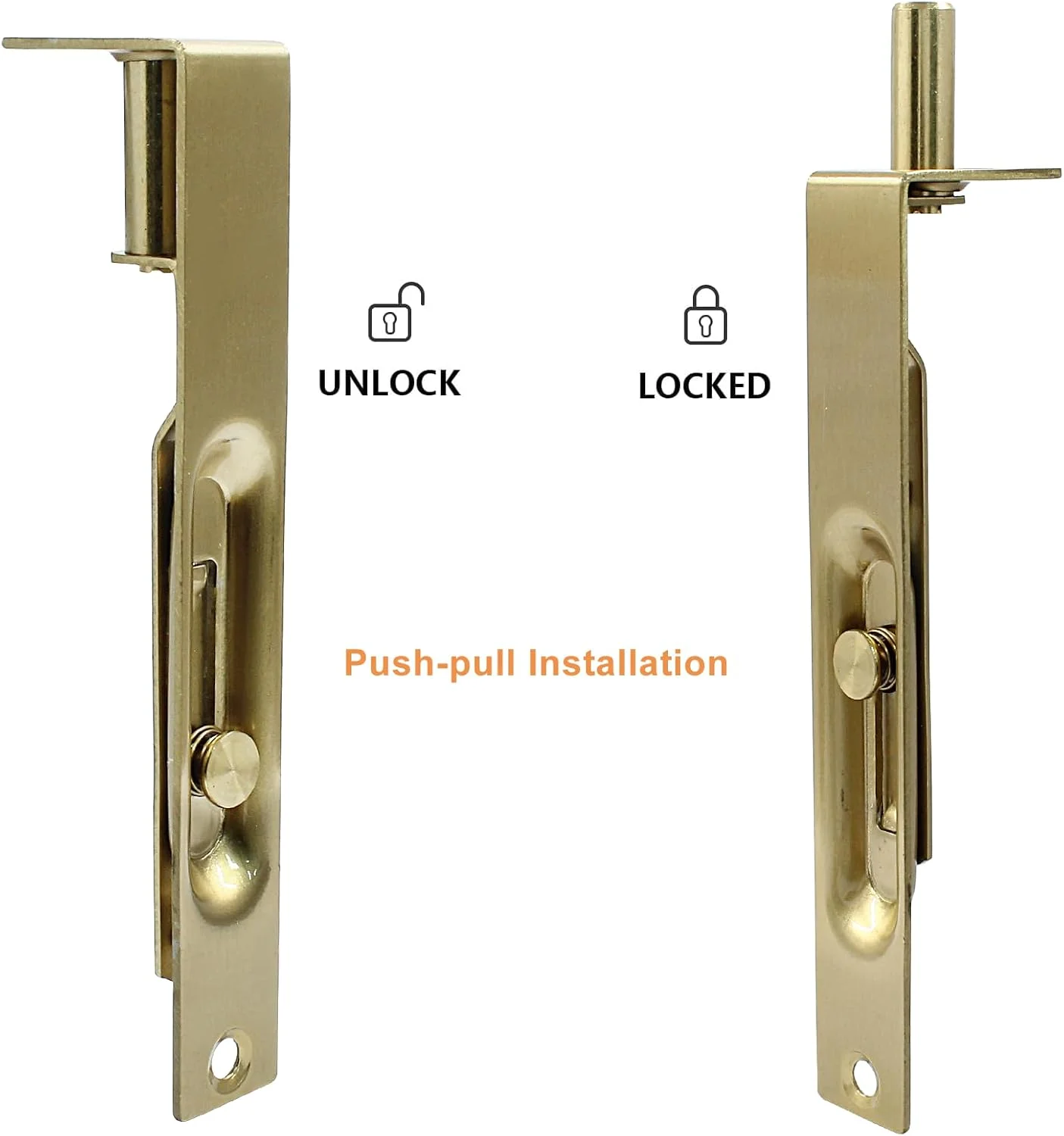 قفل توکار درب استیل ضد زنگ Kyuionty، بسته 2 عددی، 15 سانتی متری، قفل درب فرانسوی اهرمی نوع L (طلایی عتیقه)