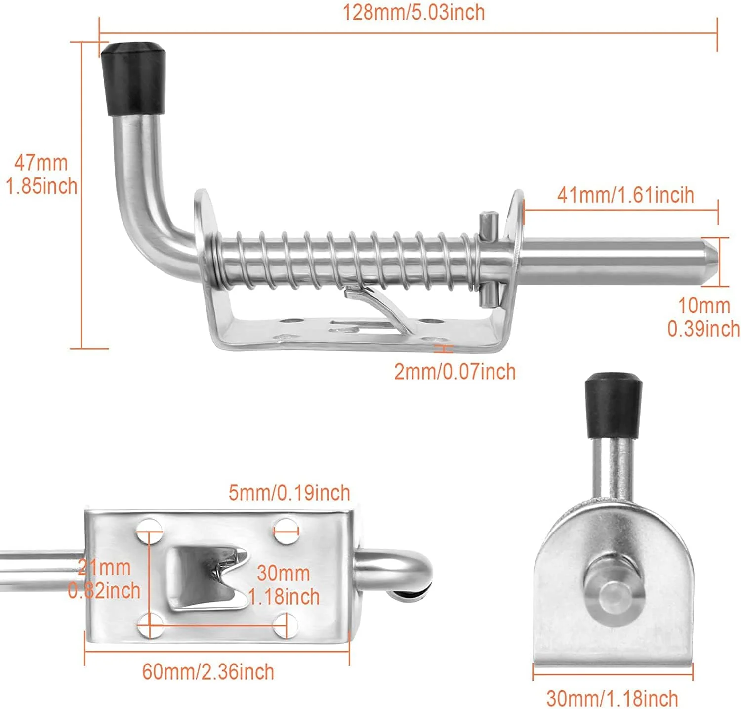 زبانه فنری KASTWAVE، 2 عدد قفل فلزی استیل ضد زنگ 304 با دسته، پین زبانه فنری سنگین 128 میلی متری برای درب حیاط، درب سوله، درب عقب، تریلر، درب گاراژ، درب انبار