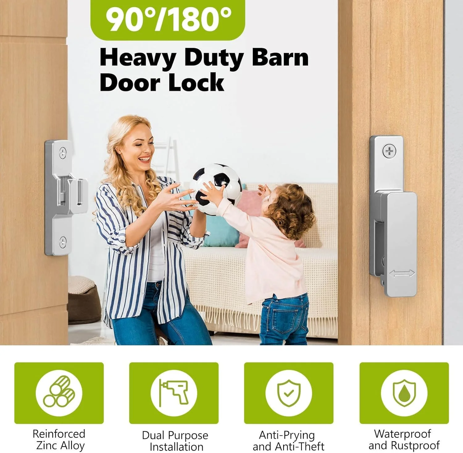 قفل درب انبار KASTWAVE، قفل درب کشویی سخت افزاری 90/180 درجه ای از جنس روی، قفل ایمنی درب سنگین برای صفحه نمایش، کابینت ها، حمام ها، باغ ها، انبارها، درب حیوانات خانگی، کابینت های پنجره