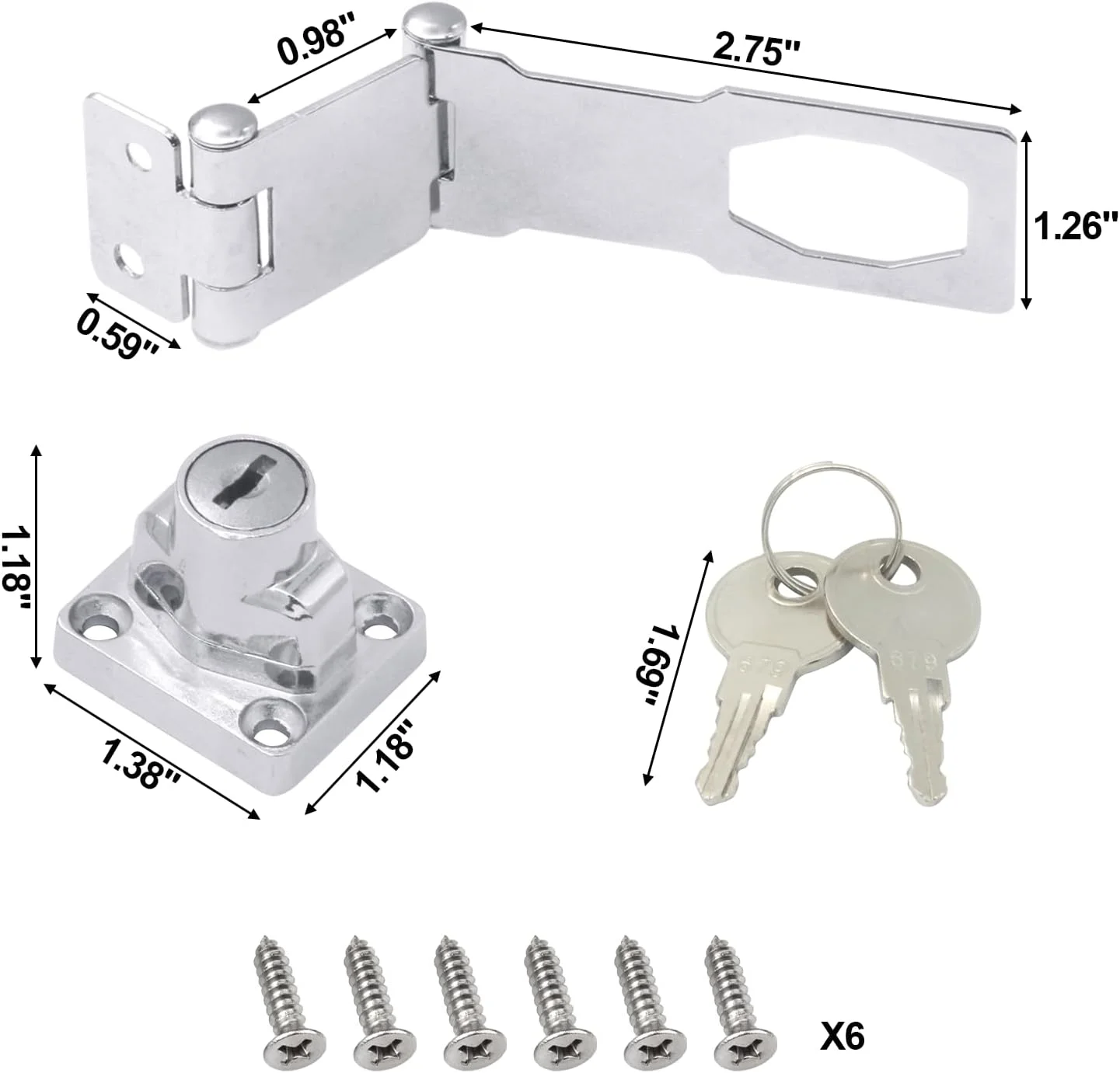 قفل زبانه درب KIBBEH، قفل تاشو و محکم از جنس استیل ضد زنگ 304 برای قفل کردن کشوی میز و فایل، مناسب برای کشوهای 90 و 180 درجه، کابینت ها، درها و درهای کشویی انبار (همراه با کلید)