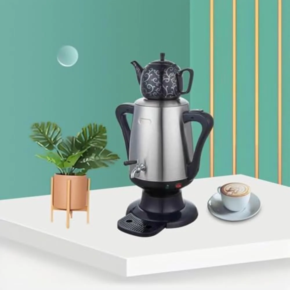سماور برقی ترکی 4 لیتری - چای ساز و کتری استیل با قوری به سبک عثمانی، خاموش شدن خودکار، محافظت در برابر خشک شدن، ایده آل برای استفاده در خانه، آشپزخانه و محل کار سماور برقی ترکی 4 لیتری - چای ساز و کتری استیل با قوری به سبک عثمانی، خاموش شدن خودکار، محافظت در برابر خشک شدن، ایده آل برای استفاده در خانه، آشپزخانه و محل کار