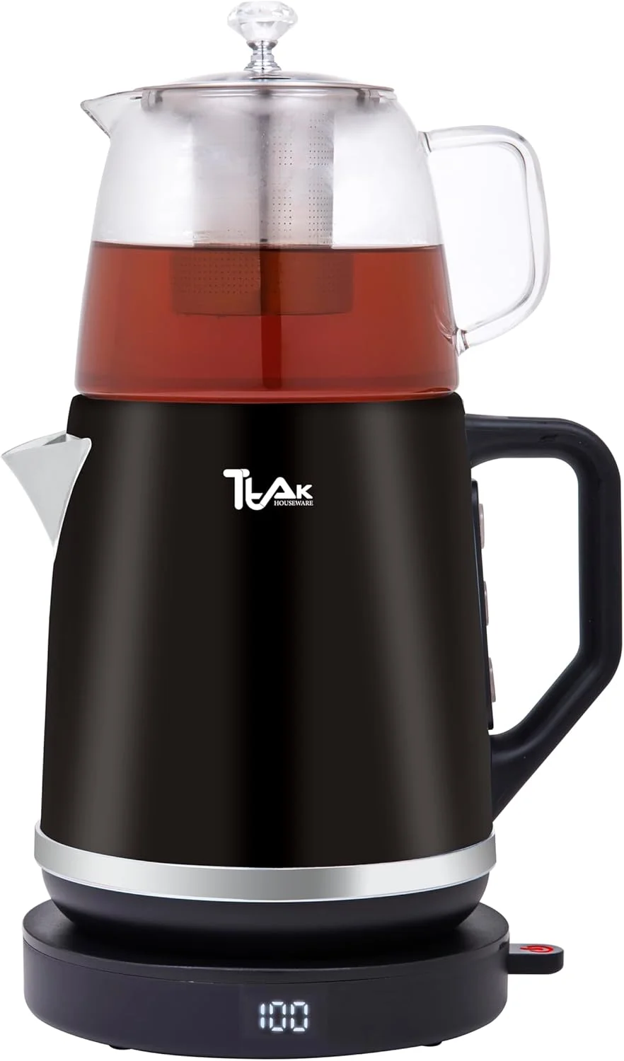 چای ساز برقی با قوری شیشه ای، کتری استیل 1.8 لیتری، نمایشگر دیجیتال دما، عملکرد گرم نگهدارنده - سماور سبک ترکی و ایرانی - مشکی چای ساز برقی با قوری شیشه ای، کتری استیل 1.8 لیتری، نمایشگر دیجیتال دما، عملکرد گرم نگهدارنده - سماور سبک ترکی و ایرانی - مشکی