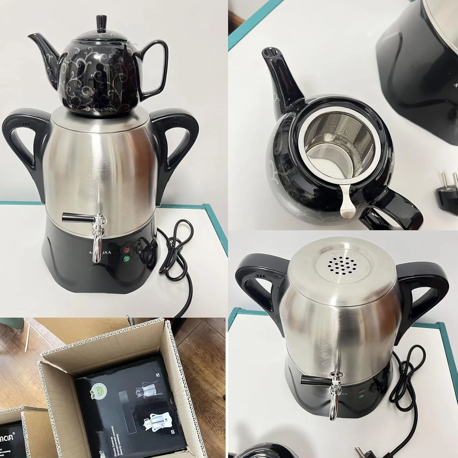 چای ساز سماوری برقی 2000 وات، قوری سرامیکی 1 لیتری، کتری استیل 3 لیتری، با عملکرد گرم نگهدارنده، خاموش شدن خودکار و محافظت در برابر خشک شدن، ست قهوه ساز، مناسب برای رستوران، مهمانی، هتل، کافه تریا چای ساز سماوری برقی 2000 وات، قوری سرامیکی 1 لیتری، کتری استیل 3 لیتری، با عملکرد گرم نگهدارنده، خاموش شدن خودکار و محافظت در برابر خشک شدن، ست قهوه ساز، مناسب برای رستوران، مهمانی، هتل، کافه تریا