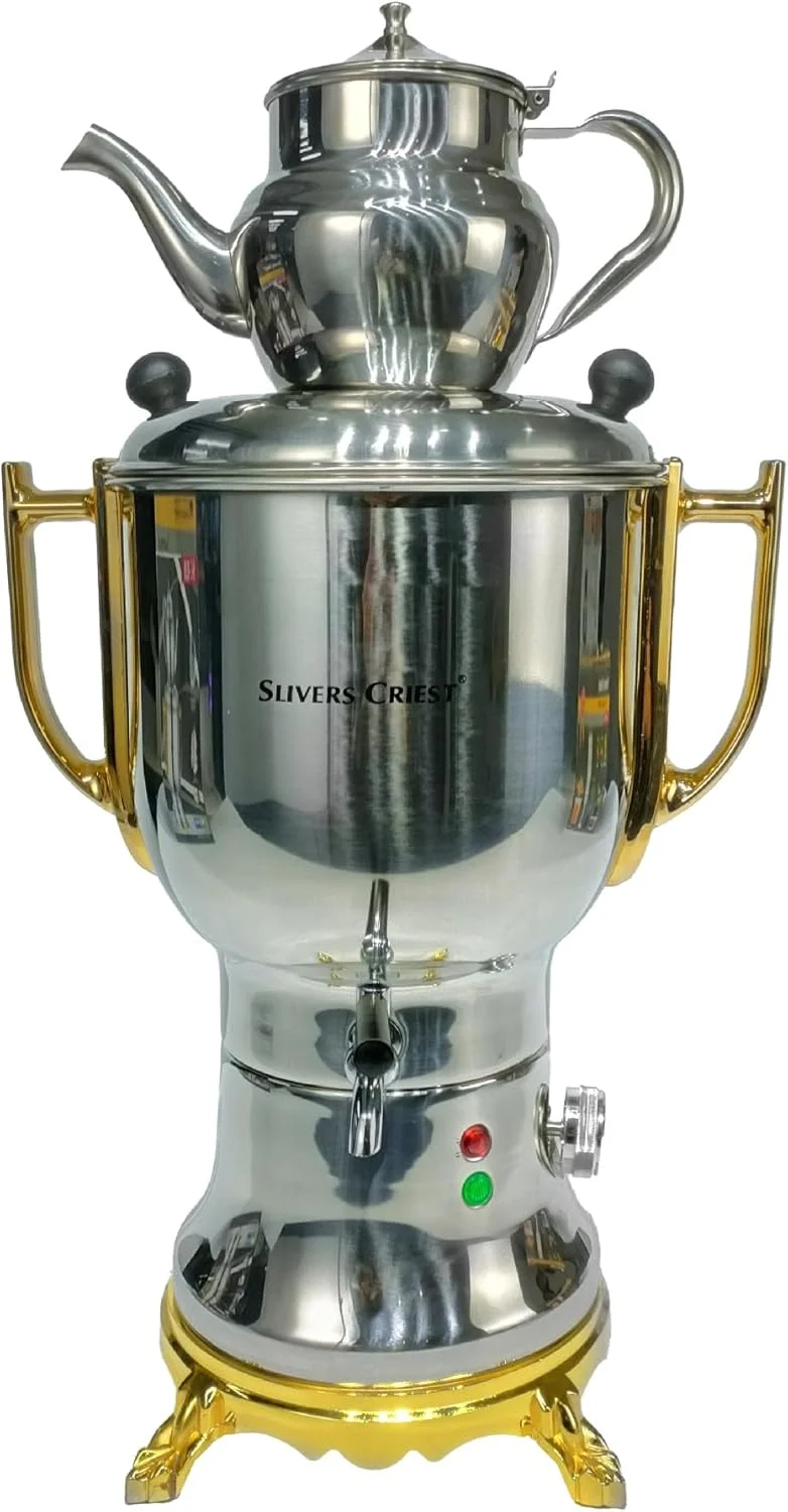 چای ساز سماوری برقی با ظرفیت 4 لیتر، 1800 وات، استیل ضد زنگ با تزیینات طلایی، ست کتری و سماور SC-020 چای ساز سماوری برقی با ظرفیت 4 لیتر، 1800 وات، استیل ضد زنگ با تزیینات طلایی، ست کتری و سماور SC-020