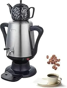 چای ساز سماوری برقی با قوری چینی، آبگرمکن استیل 4 لیتری، عملکرد گرم نگهدارنده، به سبک ترکی و ایرانی چای ساز سماوری برقی با قوری چینی، آبگرمکن استیل 4 لیتری، عملکرد گرم نگهدارنده، به سبک ترکی و ایرانی