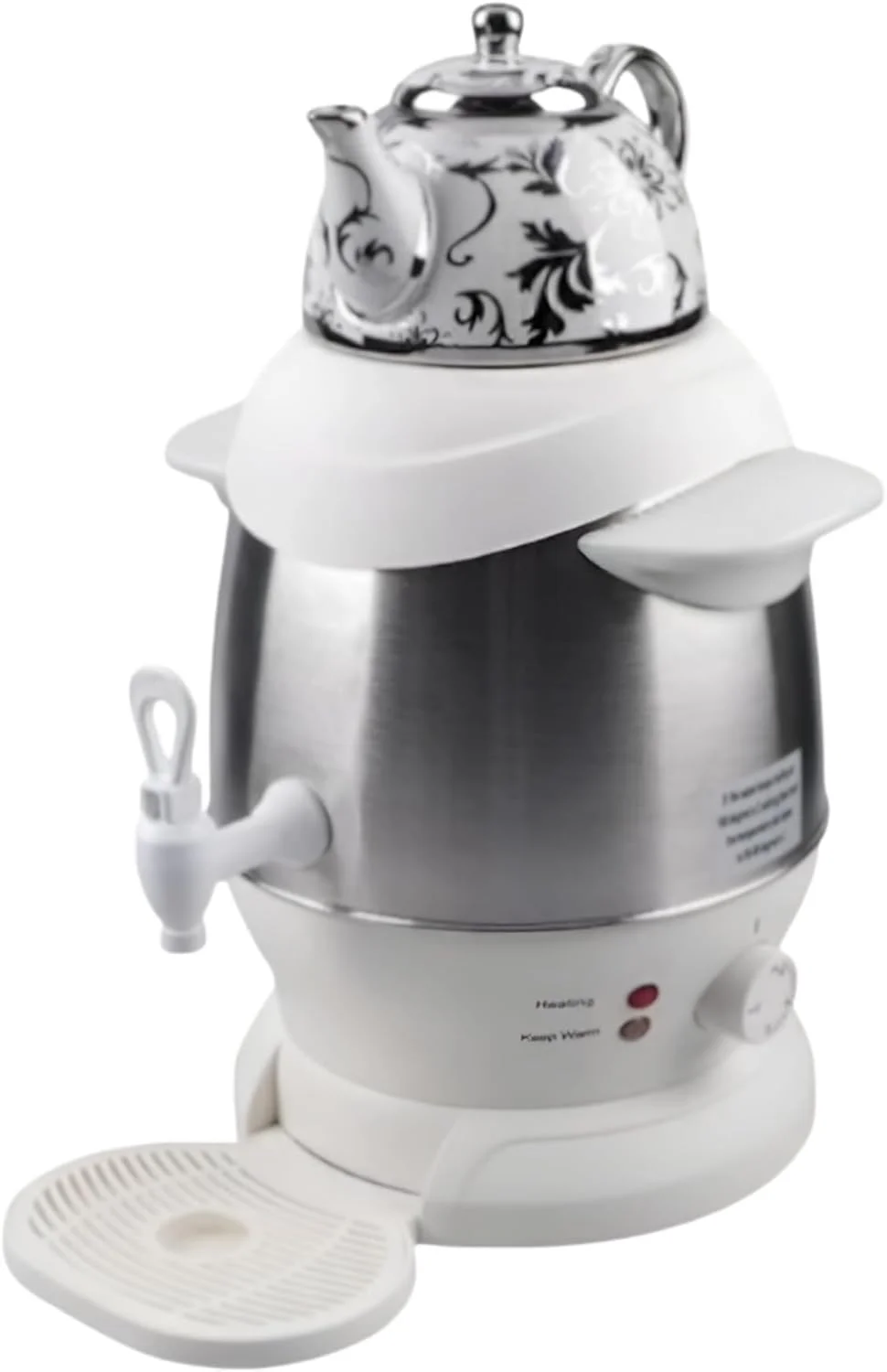 کتری سماوری برقی، ظرفیت 4 لیتر، 1350 وات، پایه بدون سیم 360 درجه، طرح گلدار، استیل ضد زنگ مدل SK-SH-1068 سفید کتری سماوری برقی، ظرفیت 4 لیتر، 1350 وات، پایه بدون سیم 360 درجه، طرح گلدار، استیل ضد زنگ مدل SK-SH-1068 سفید