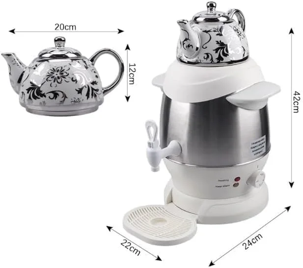 کتری سماوری برقی، ظرفیت 4 لیتر، 1350 وات، پایه بدون سیم 360 درجه، طرح گلدار، استیل ضد زنگ مدل SK-SH-1068 سفید کتری سماوری برقی، ظرفیت 4 لیتر، 1350 وات، پایه بدون سیم 360 درجه، طرح گلدار، استیل ضد زنگ مدل SK-SH-1068 سفید