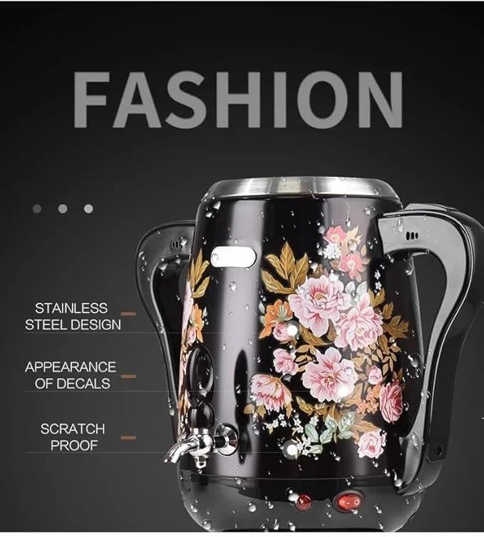 کتری برقی سماوری DSP مدل Elegant، توان 1800 وات، ظرفیت 3.5 لیتر + 0.8 لیتر، طرح گل (ممکن است متفاوت باشد)، ایده آل برای چای و قهوه کتری برقی سماوری DSP مدل Elegant، توان 1800 وات، ظرفیت 3.5 لیتر + 0.8 لیتر، طرح گل (ممکن است متفاوت باشد)، ایده آل برای چای و قهوه