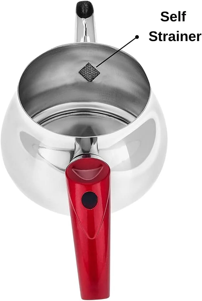 ست چای ساز ترکی DESTALYA، دو قوری استیل ضد زنگ برای اجاق گاز، چای ساز با دسته، کتری چای صافی دار به سبک سماور، گرم کن آب (مدی با دسته های قرمز) ست چای ساز ترکی DESTALYA، دو قوری استیل ضد زنگ برای اجاق گاز، چای ساز با دسته، کتری چای صافی دار به سبک سماور، گرم کن آب (مدی با دسته های قرمز)