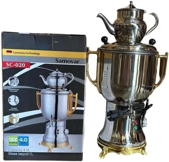 چای ساز سماوری برقی با قوری چینی، آبگرمکن استیل 4 لیتری، عملکرد گرم نگهدارنده، به سبک ترکی و ایرانی چای ساز سماوری برقی با قوری چینی، آبگرمکن استیل 4 لیتری، عملکرد گرم نگهدارنده، به سبک ترکی و ایرانی