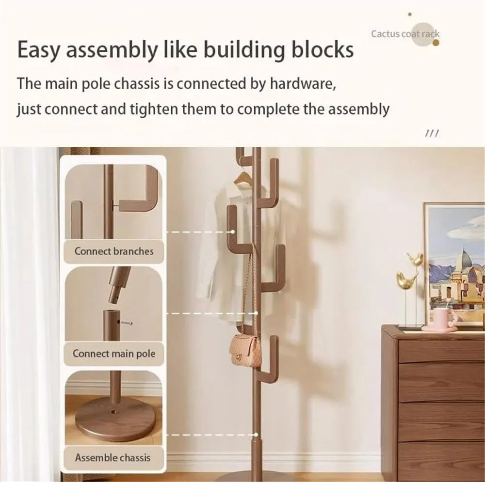 جالباسی ایستاده چوبی لوکس، آویز عمودی ساده برای کت، کلاه، شال، کیف دستی (طبیعی)