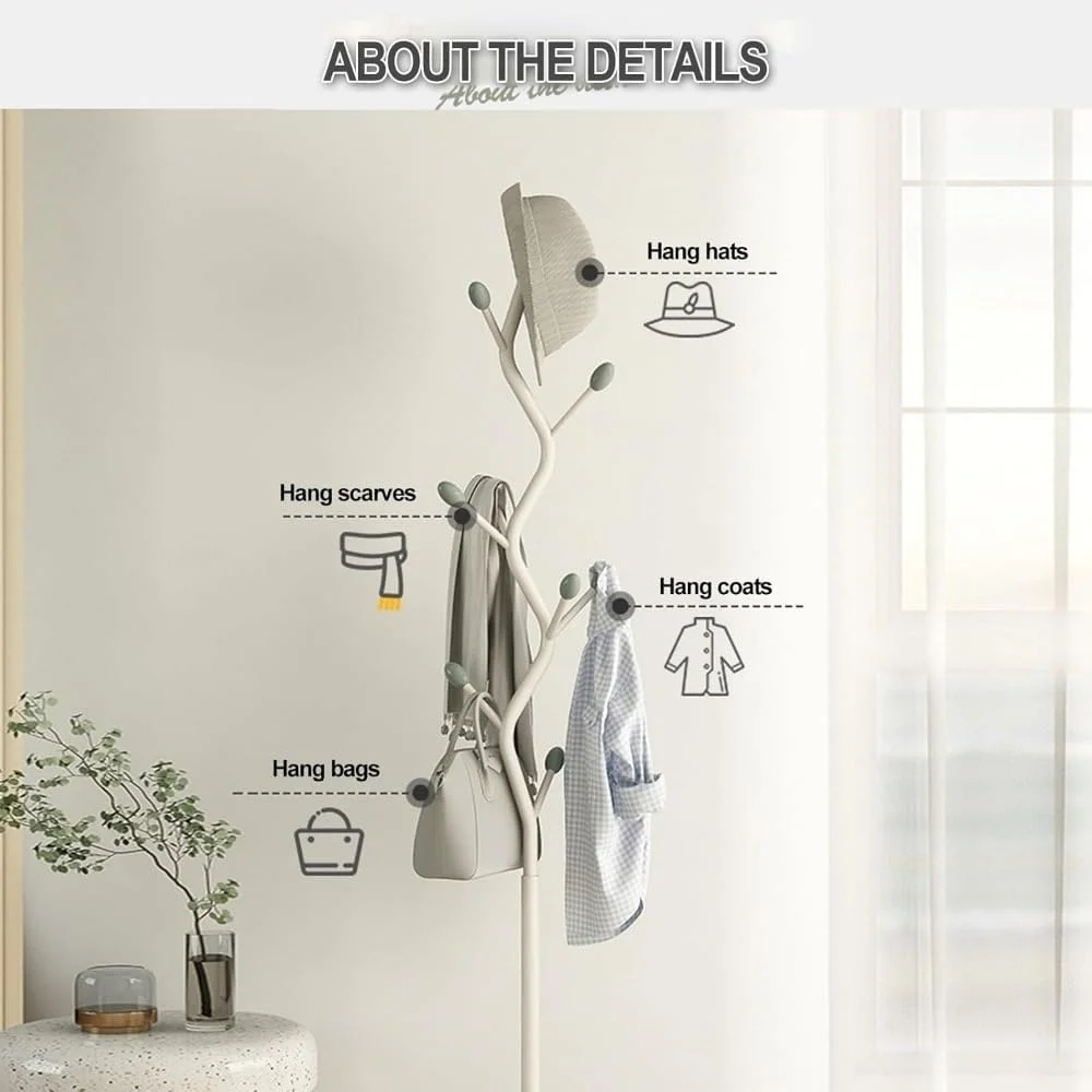 رخت آویز ایستاده فلزی مدرن با 9 چنگک، جالباسی ورودی صرفه جویی در فضا، رخت آویز لباس ایستاده (سفید) رخت آویز ایستاده فلزی مدرن با 9 چنگک، جالباسی ورودی صرفه جویی در فضا، رخت آویز لباس ایستاده (سفید)