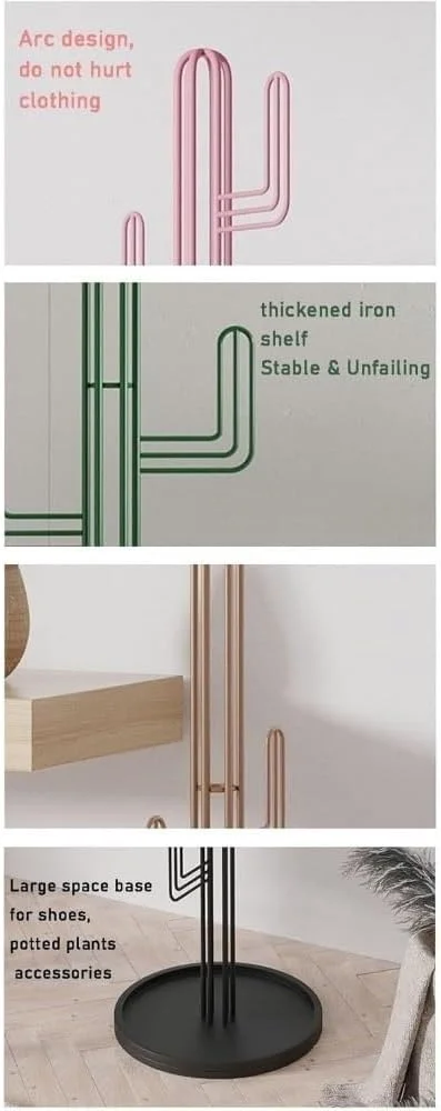 جالباسی ایستاده، آویز لباس با پایه دایره ای ثابت به شکل کاکتوس برای لباس، کلاه و کیف