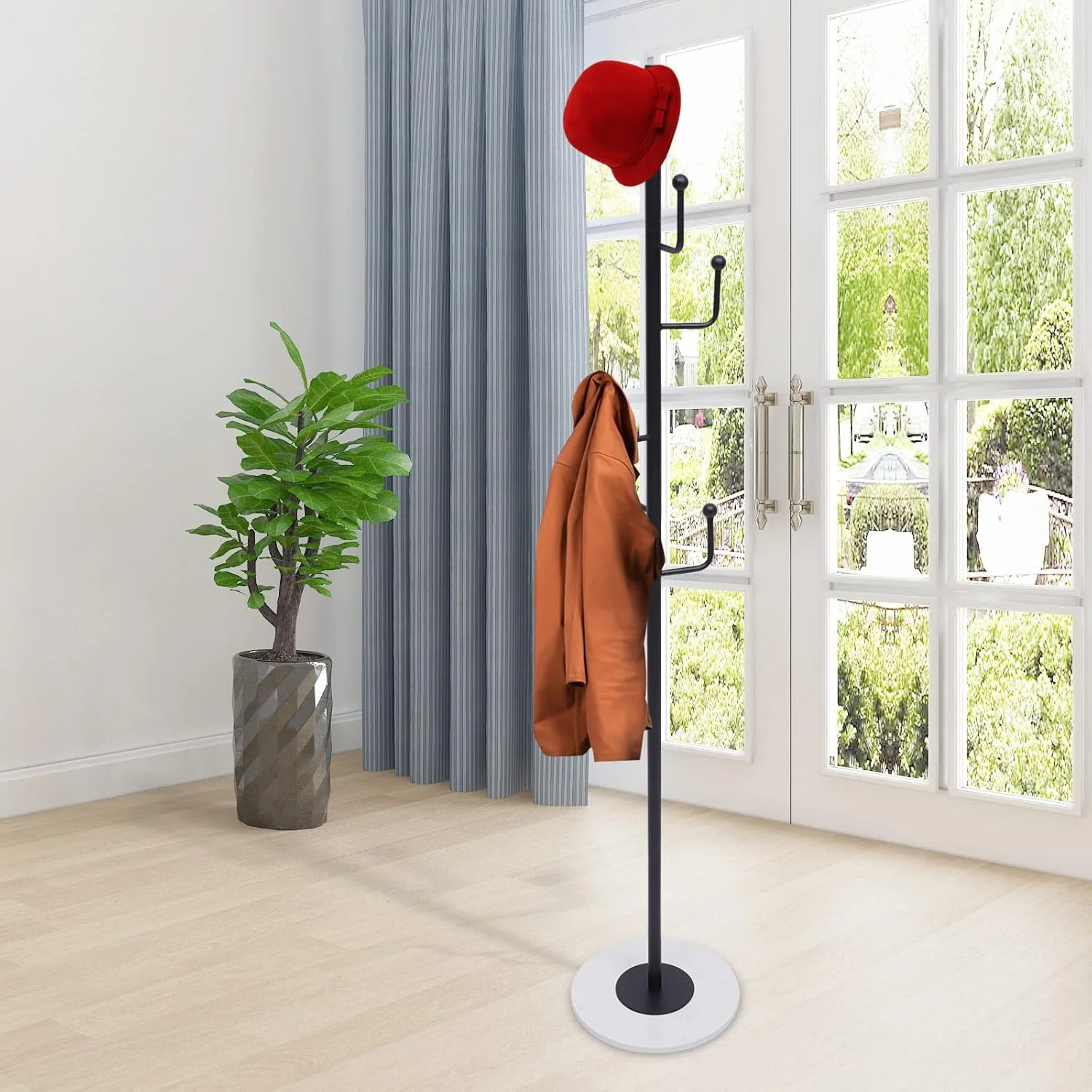 جالباسی ایستاده فلزی مدرن، جالباسی درختی با 6 آویز برای کت، کلاه، کیف و کیف پول (سفید) جالباسی ایستاده فلزی مدرن، جالباسی درختی با 6 آویز برای کت، کلاه، کیف و کیف پول (سفید)