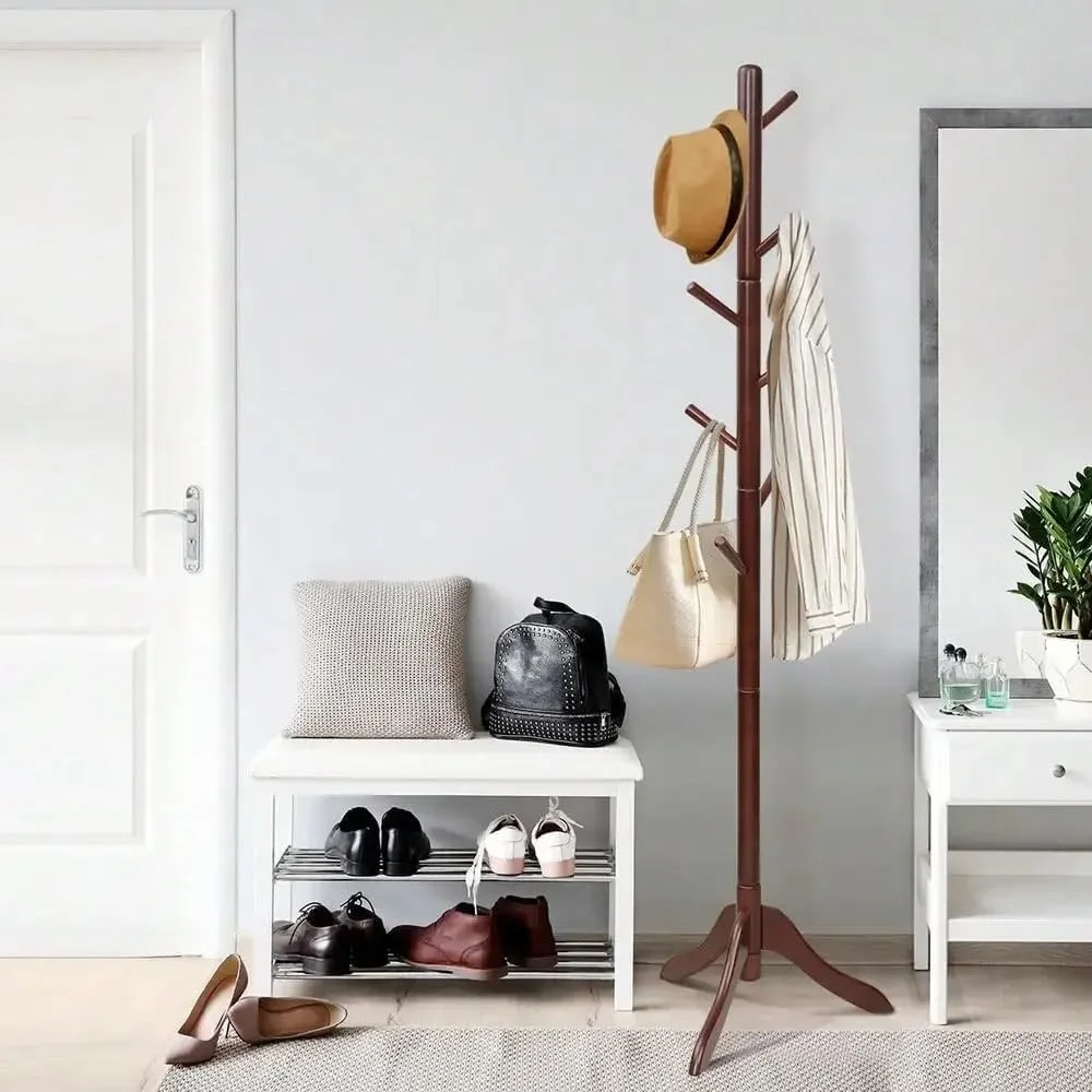جالباسی ایستاده چوبی برای ورودی، طرح درختی، ارتفاع قابل تنظیم، با 8 آویز برای لباس، کلاه، کیف دستی جالباسی ایستاده چوبی برای ورودی، طرح درختی، ارتفاع قابل تنظیم، با 8 آویز برای لباس، کلاه، کیف دستی
