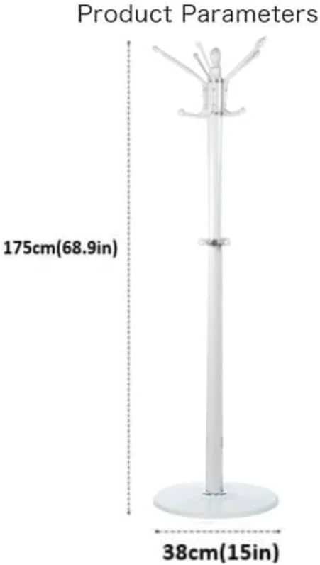 آویز لباس فلزی ایستاده AWF AL WADI FURNITURE® با پایه مرمری طبیعی، چوب لباسی، جالباسی ایستاده با 14 قلاب برای آویزان کردن شال، کیف، ژاکت، سازمان دهنده کلاه ورودی منزل (سفید)