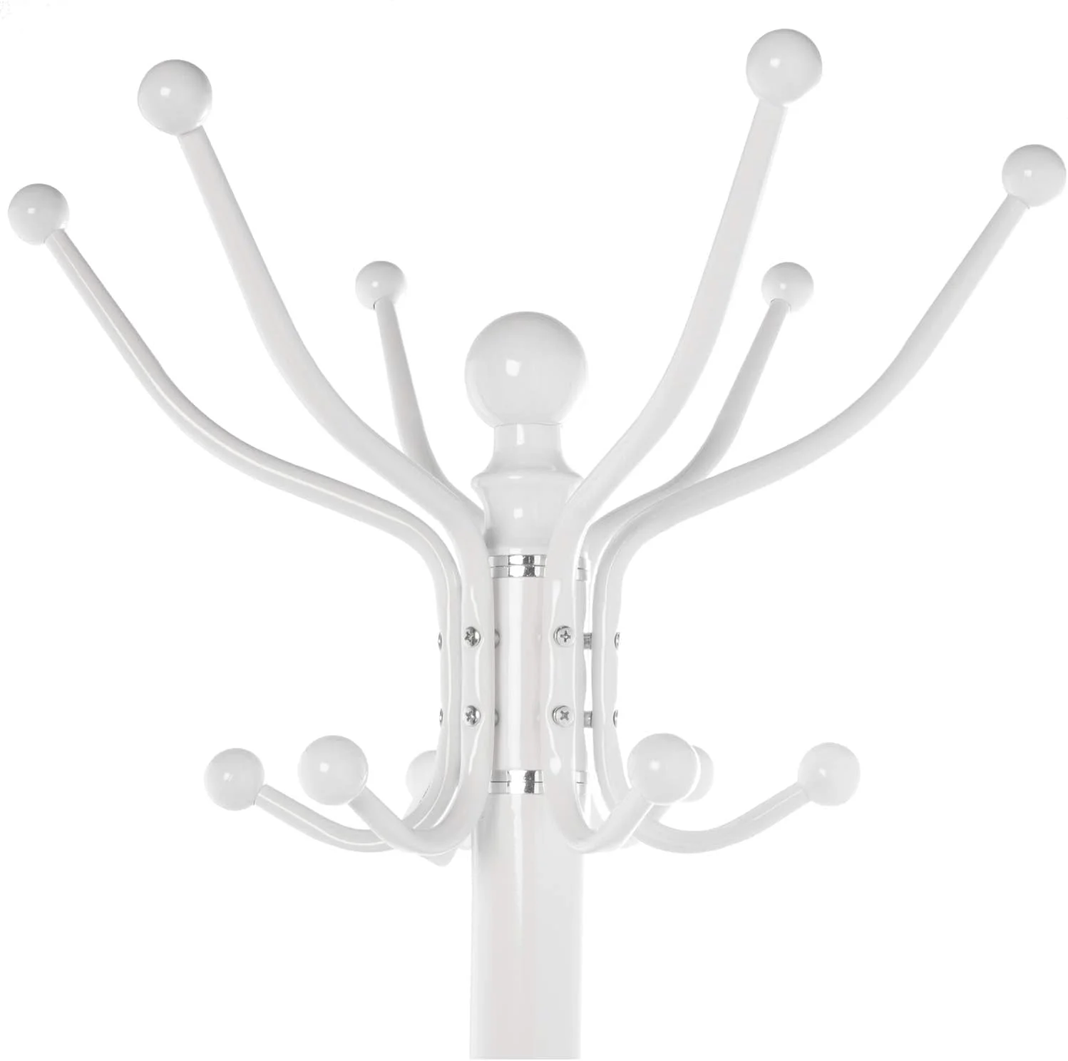 آویز لباس فلزی ایستاده AWF AL WADI FURNITURE® با پایه مرمری طبیعی، چوب لباسی، جالباسی ایستاده با 14 قلاب برای آویزان کردن شال، کیف، ژاکت، سازمان دهنده کلاه ورودی منزل (سفید)