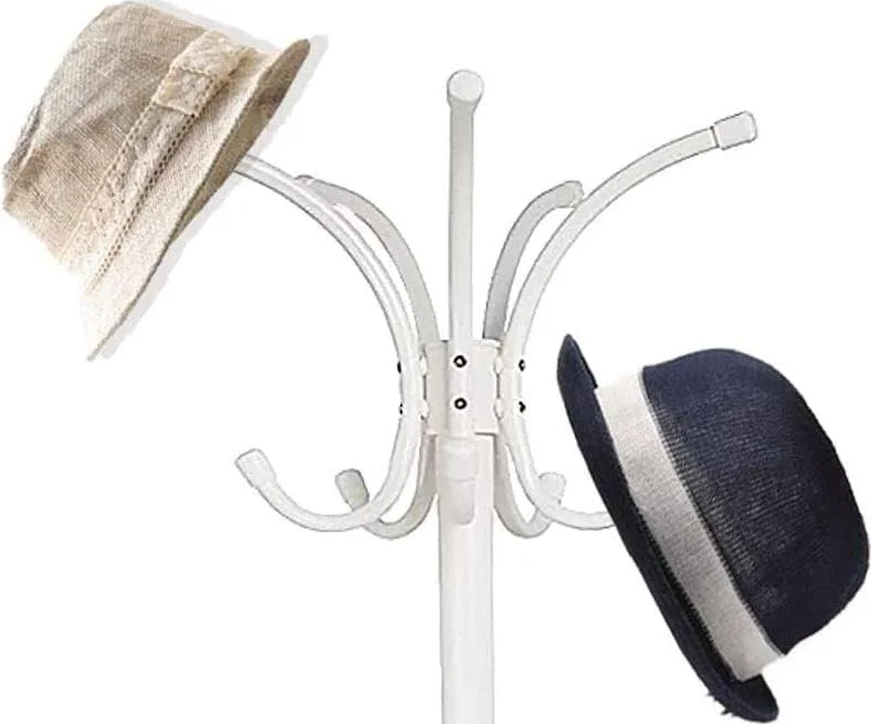 آویز لباس فلزی ایستاده AWF AL WADI FURNITURE® با پایه مرمری طبیعی، چوب لباسی، جالباسی ایستاده با 14 قلاب برای آویزان کردن شال، کیف، ژاکت، سازمان دهنده کلاه ورودی منزل (سفید)