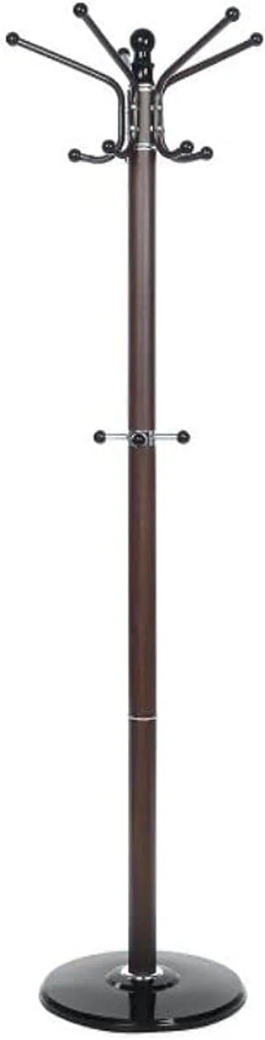 جالباسی ایستاده فلزی AWF AL WADI FURNITURE® با پایه مرمری طبیعی، چوب لباسی، جالباسی ایستاده با 14 آویز برای آویزان کردن شال، کیف، ژاکت، نظم دهنده کلاه ورودی منزل (قهوه ای تیره/مشکی)