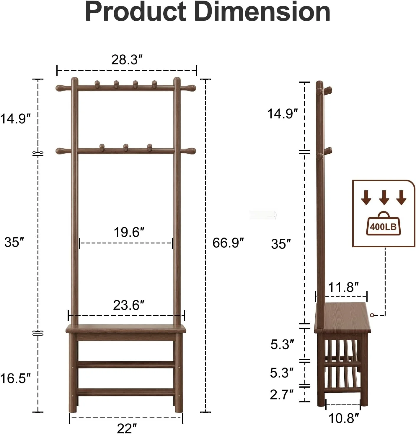 جالباسی ایستاده و نیمکت جاکفشی 3 در 1 AQIMUELE با 11 آویز، رنگ قهوه ای گردویی، ابعاد 30x60x170 سانتی متر جالباسی ایستاده و نیمکت جاکفشی 3 در 1 AQIMUELE با 11 آویز، رنگ قهوه ای گردویی، ابعاد 30x60x170 سانتی متر