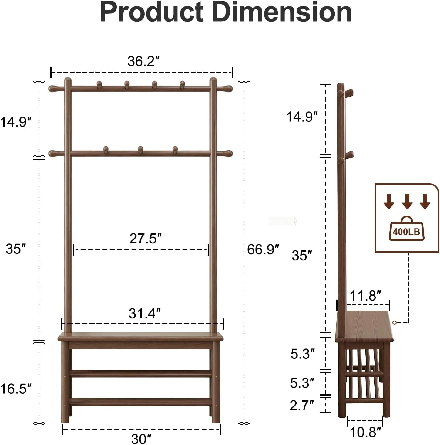 رخت آویز ایستاده ۳ در ۱ AQIMUELE با نیمکت و جاکفشی، رنگ گردویی قهوه ای، ۱۱ آویز، ابعاد ۳۰x۸۰x۱۷۰ سانتی متر رخت آویز ایستاده ۳ در ۱ AQIMUELE با نیمکت و جاکفشی، رنگ گردویی قهوه ای، ۱۱ آویز، ابعاد ۳۰x۸۰x۱۷۰ سانتی متر