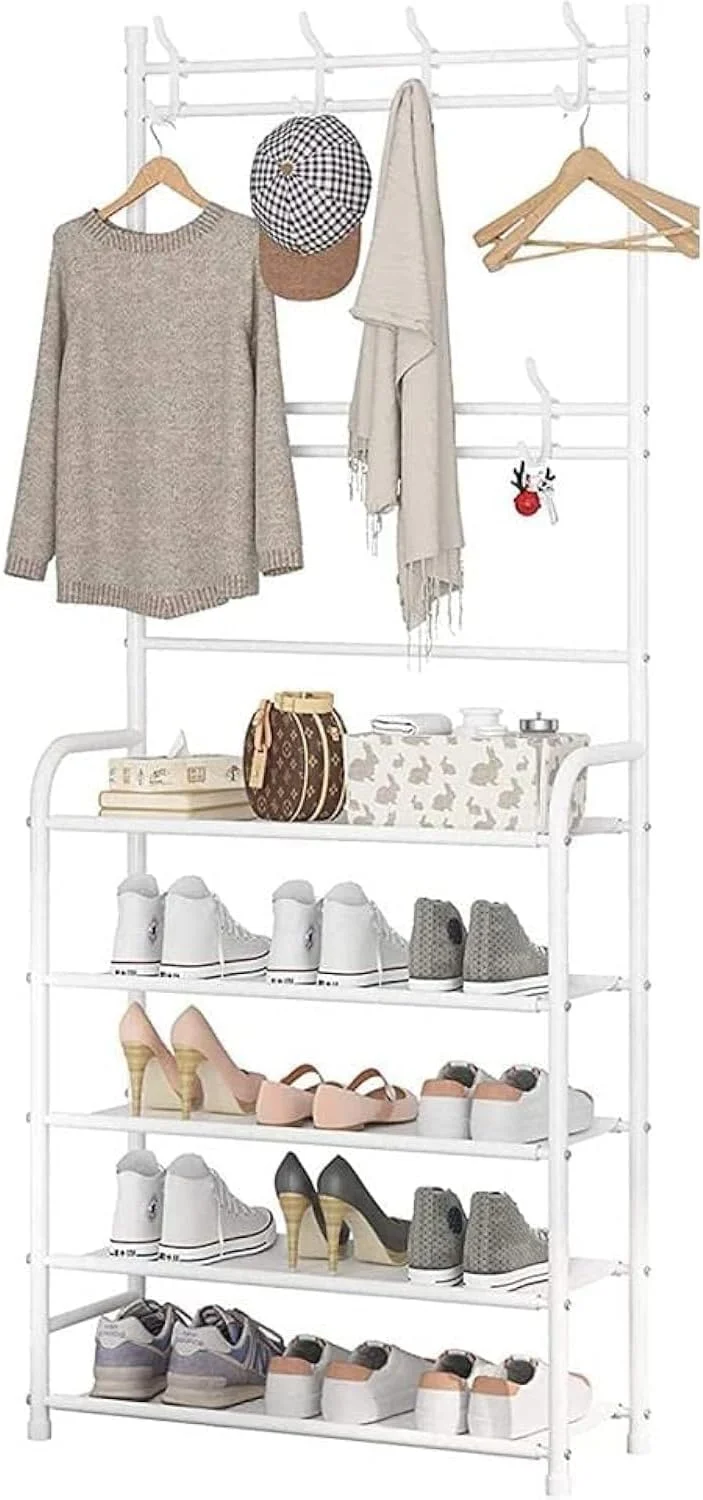 جالباسی چند منظوره Aiwanto با 5 طبقه قفسه کفش، قفسه لباس و 8 آویز، مناسب برای فروشگاه و منزل (169.5x80x25.5 سانتی متر)