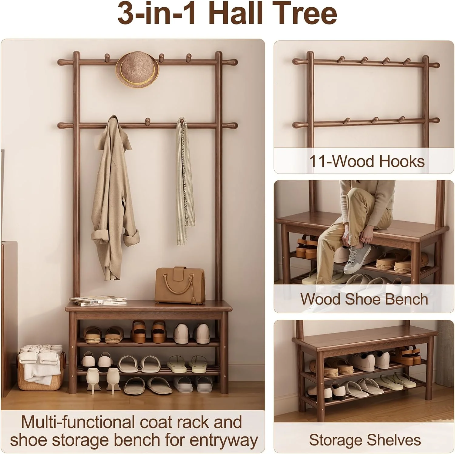 رخت آویز ایستاده ۳ در ۱ AQIMUELE با نیمکت و جاکفشی، رنگ گردویی قهوه ای، ۱۱ آویز، ابعاد ۳۰x۸۰x۱۷۰ سانتی متر رخت آویز ایستاده ۳ در ۱ AQIMUELE با نیمکت و جاکفشی، رنگ گردویی قهوه ای، ۱۱ آویز، ابعاد ۳۰x۸۰x۱۷۰ سانتی متر